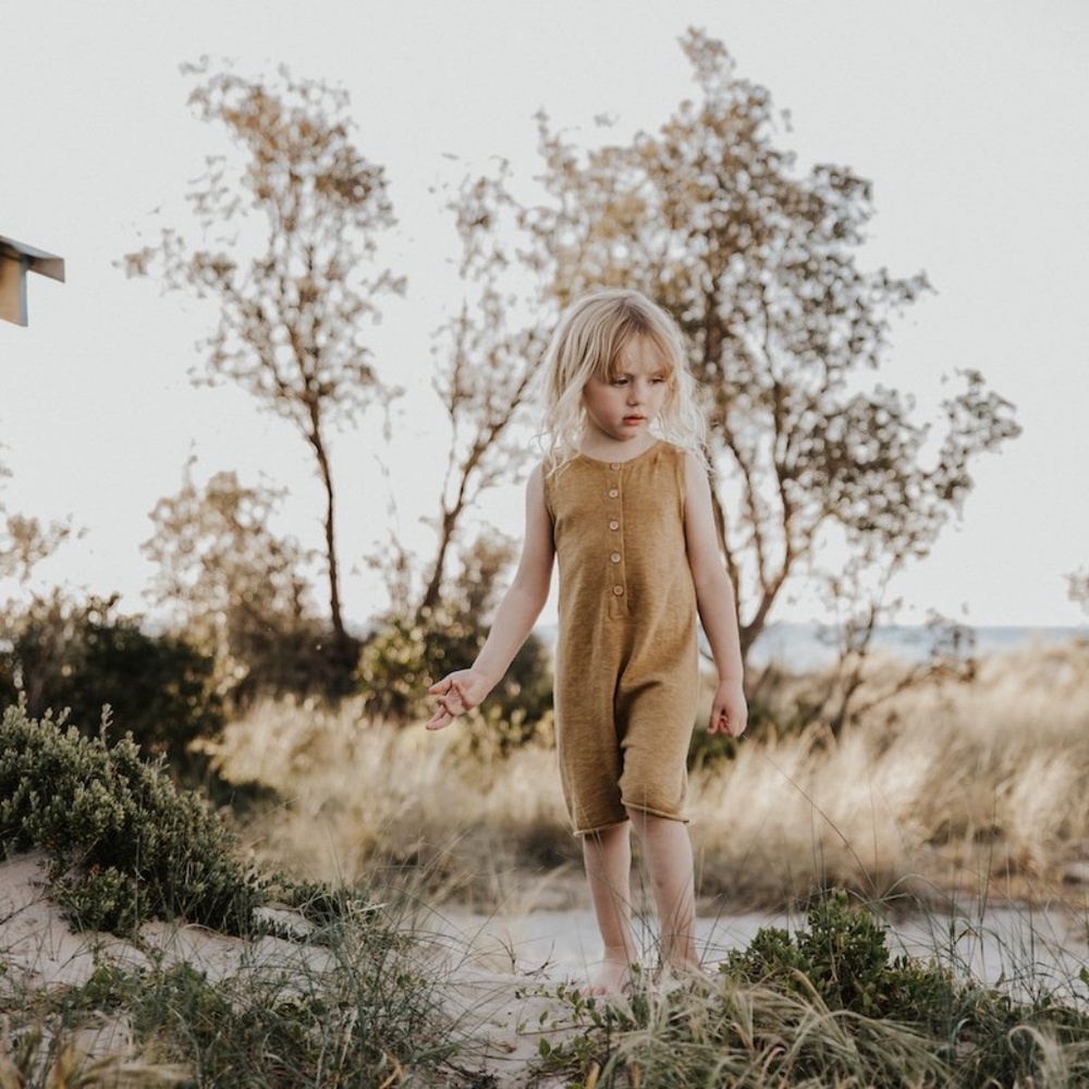 GROWN Linen Slub Yarn Romper (Harvest Gold)